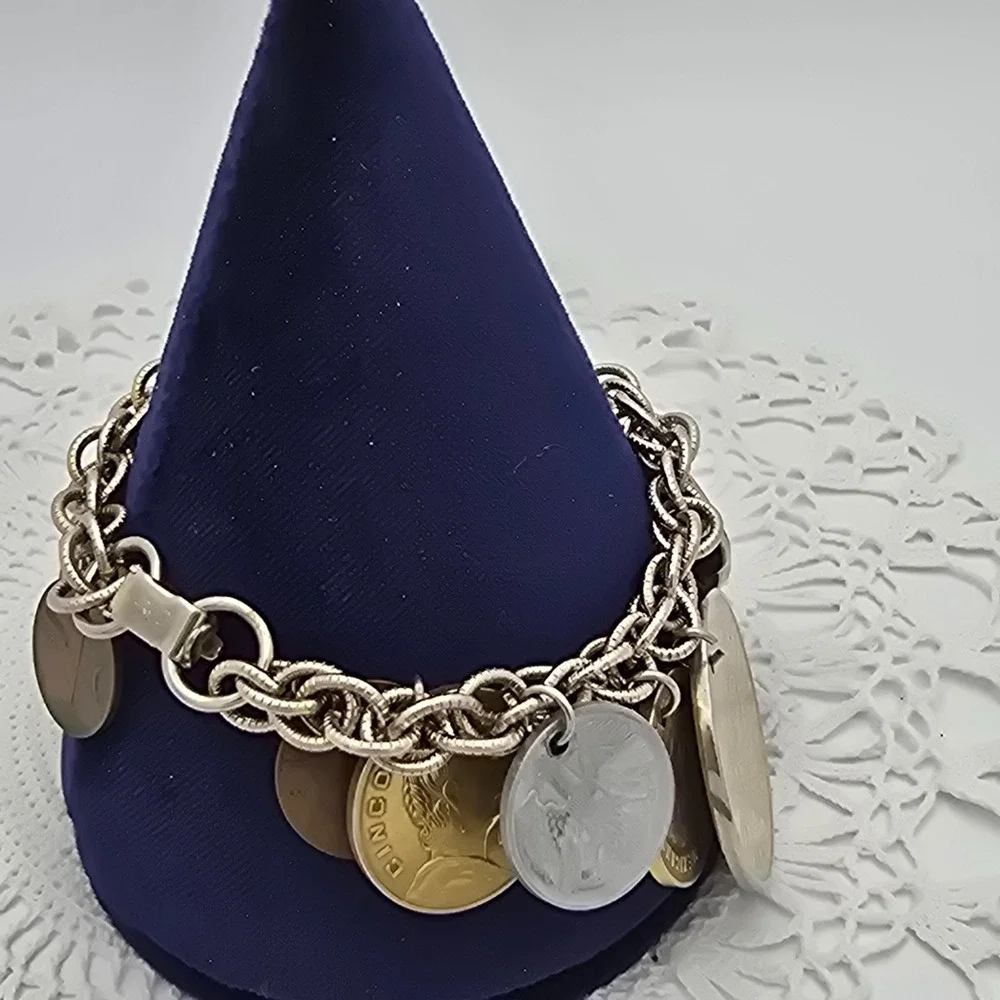Vintage Coro Coin Charm Bracelet Mid Century Around the World Jewelry Full